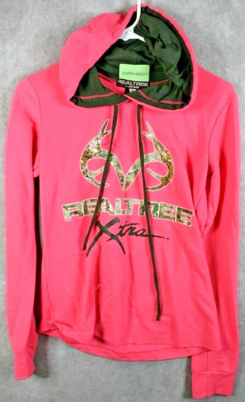 Realtree Hoodie Womens Small Pink Xtra Camo Logo Pullover Lined Fleece